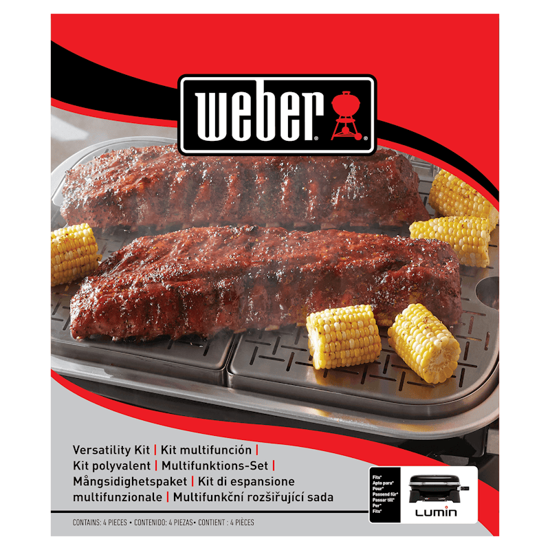 Weber Multifunktions-Set für Lumin Grill mit Rippchen und Mais auf Verpackung