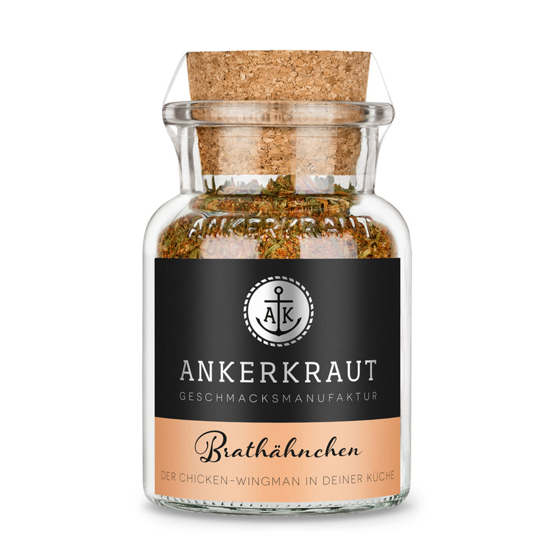 Ankerkraut Brathähnchen Gewürz in einem Glasgefäß mit Korkverschluss