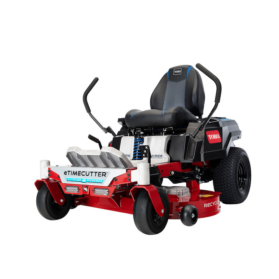 Toro eMR4275T eTimeCutter Rasenmäher in Rot und Schwarz mit ergonomischen Bedienelementen