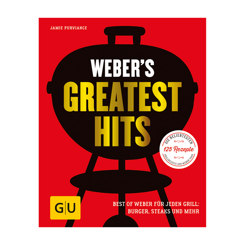 Cover von Weber's Greatest Hits mit stilisiertem Grill und Hinweis auf 125 Rezepte