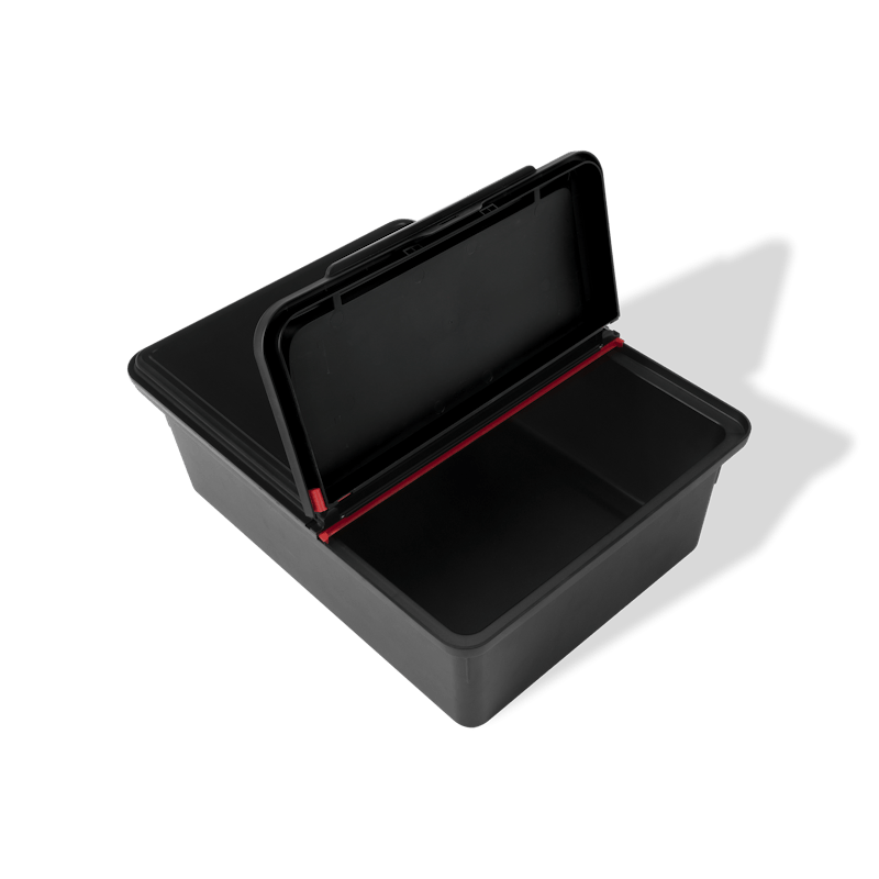 Schwarze Weber Works Outdoor-Aufbewahrungsbox mit offenem Deckel