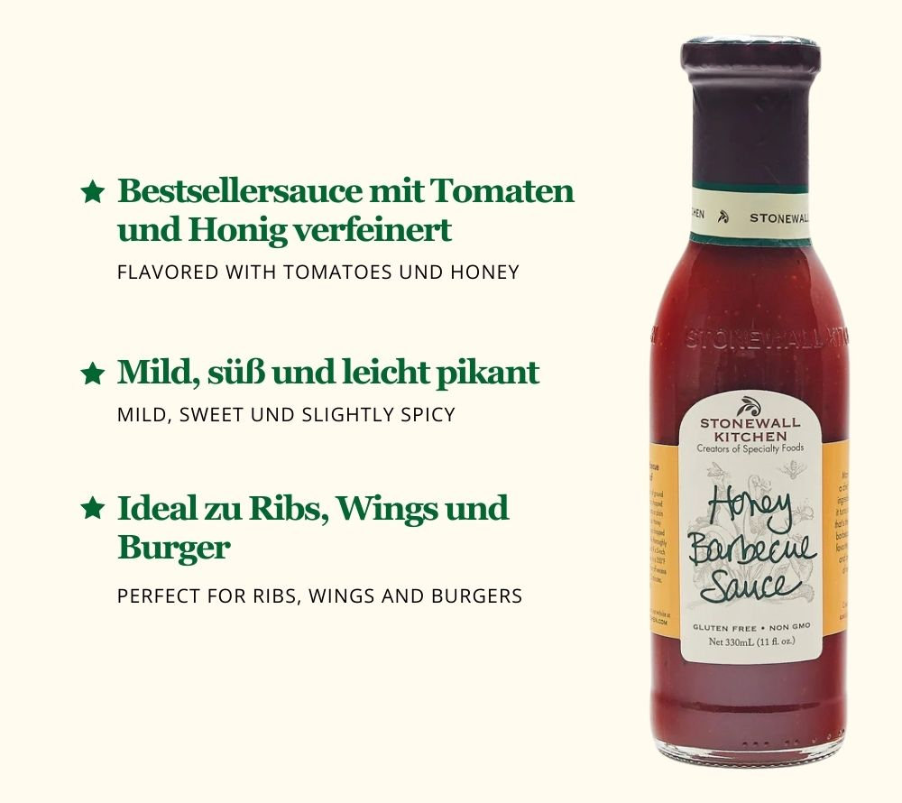 Flasche Stonewall Kitchen Honey Barbecue Sauce ideal für Grillgerichte