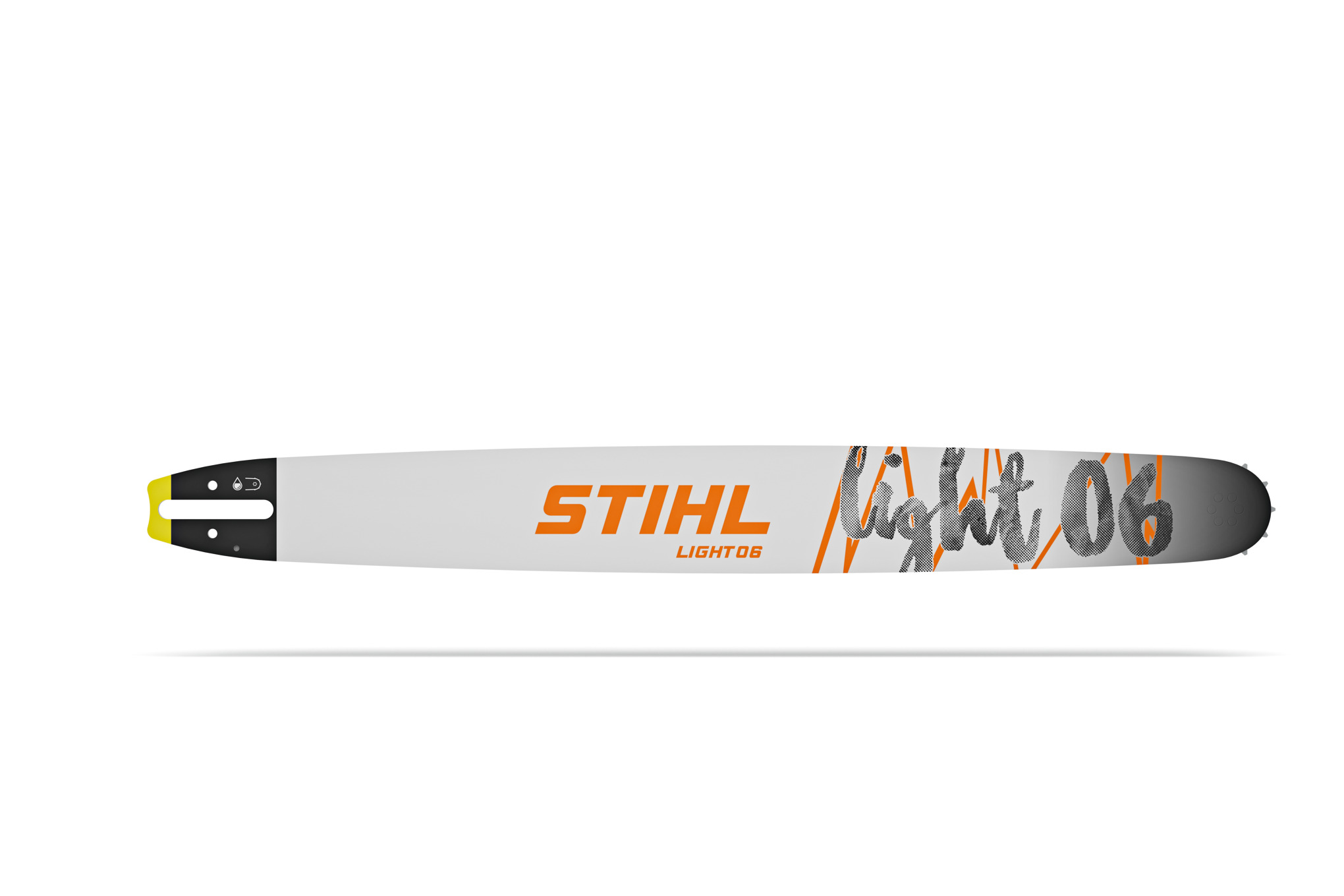 STIHL Schiene Rollomatic E in Weiß mit orangen und grauen Akzenten für professionelle Kettensägen