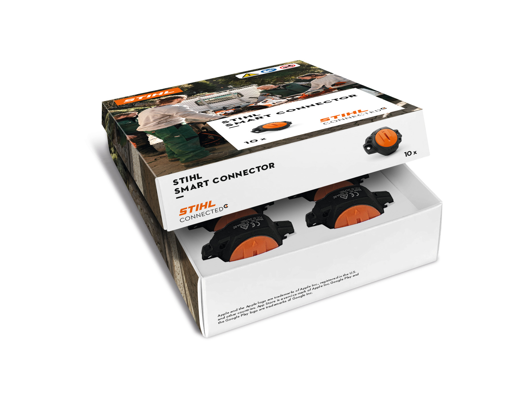 STIHL Smart Connector in Verpackung mit sichtbaren Geräten und Produktinformationen