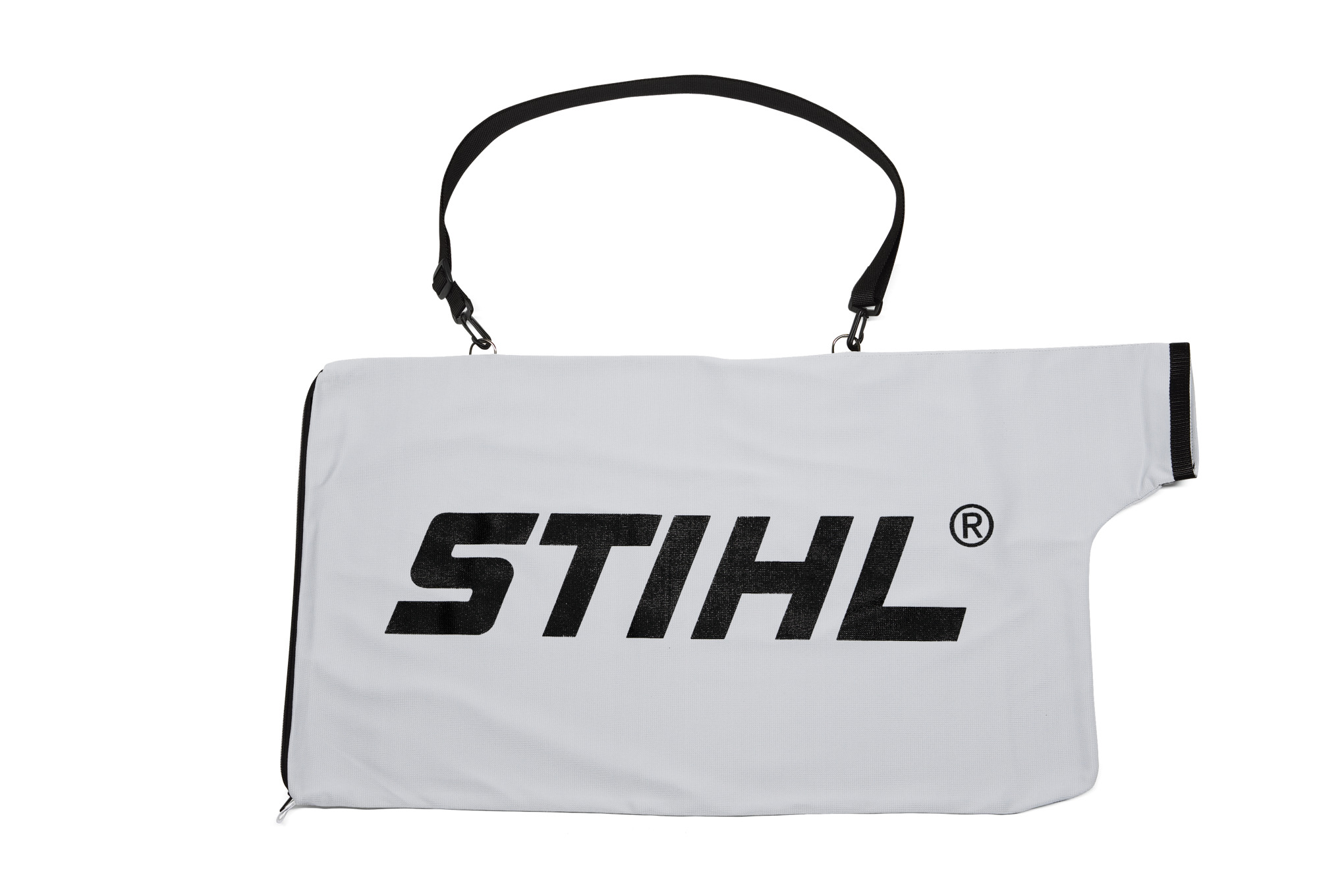 Weißer STIHL Auffangsack für Laubsauger mit Logo und Tragegurt