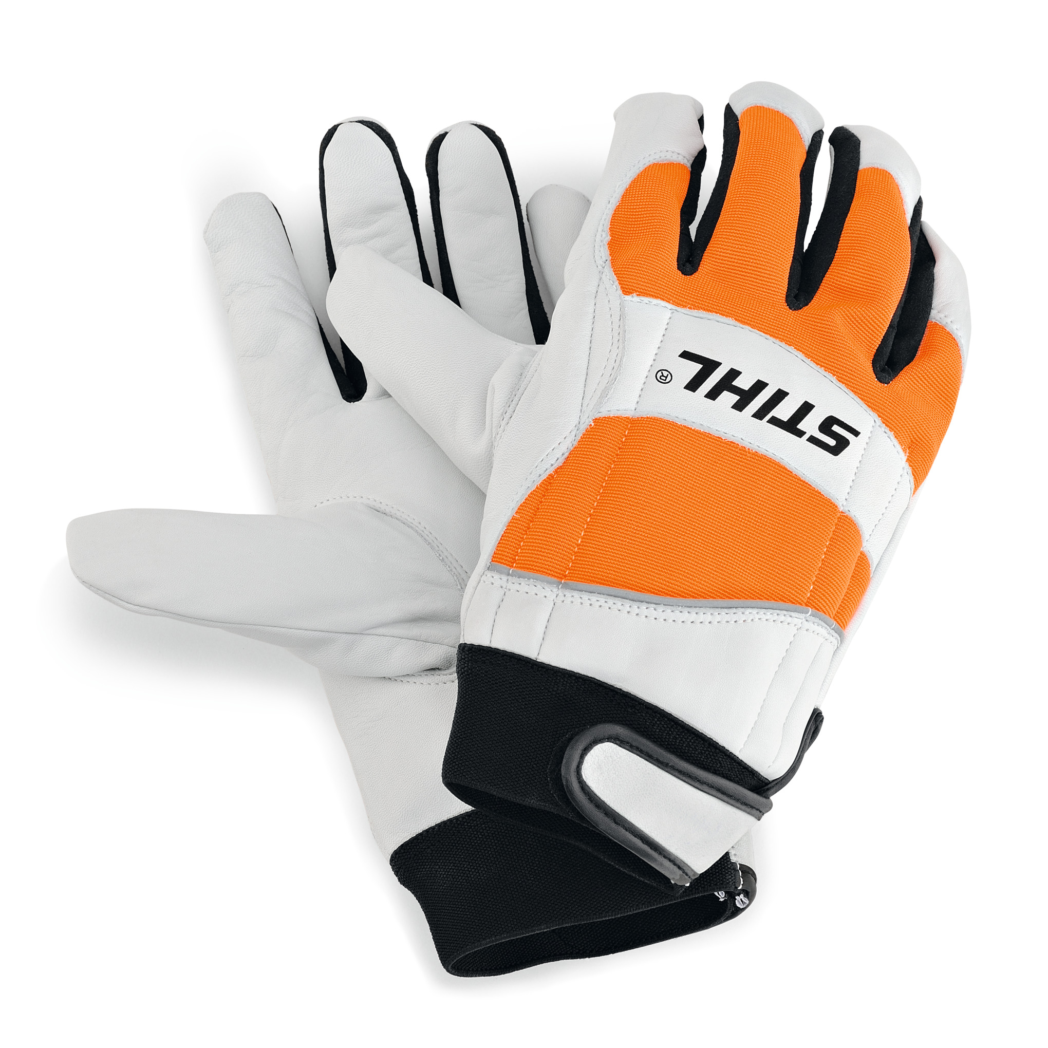 STIHL Handschuhe DYNAMIC Protect MS in Weiß Schwarz und Orange für Motorsägenarbeit