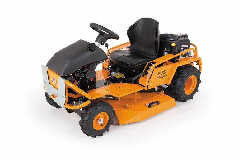 AS 900 Enduro Aufsitzmäher in Orange und Schwarz mit komfortablem Sitz und robusten Reifen