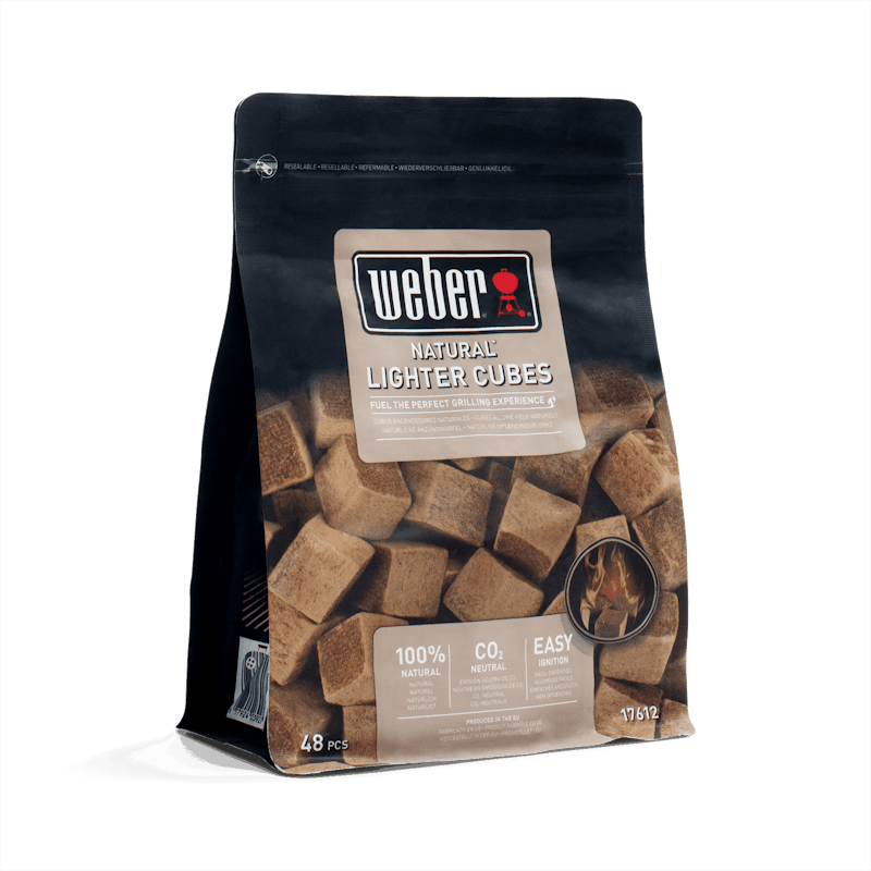 Verpackung von Weber Natural Lighter Cubes mit 48 ökologischen Anzündwürfeln