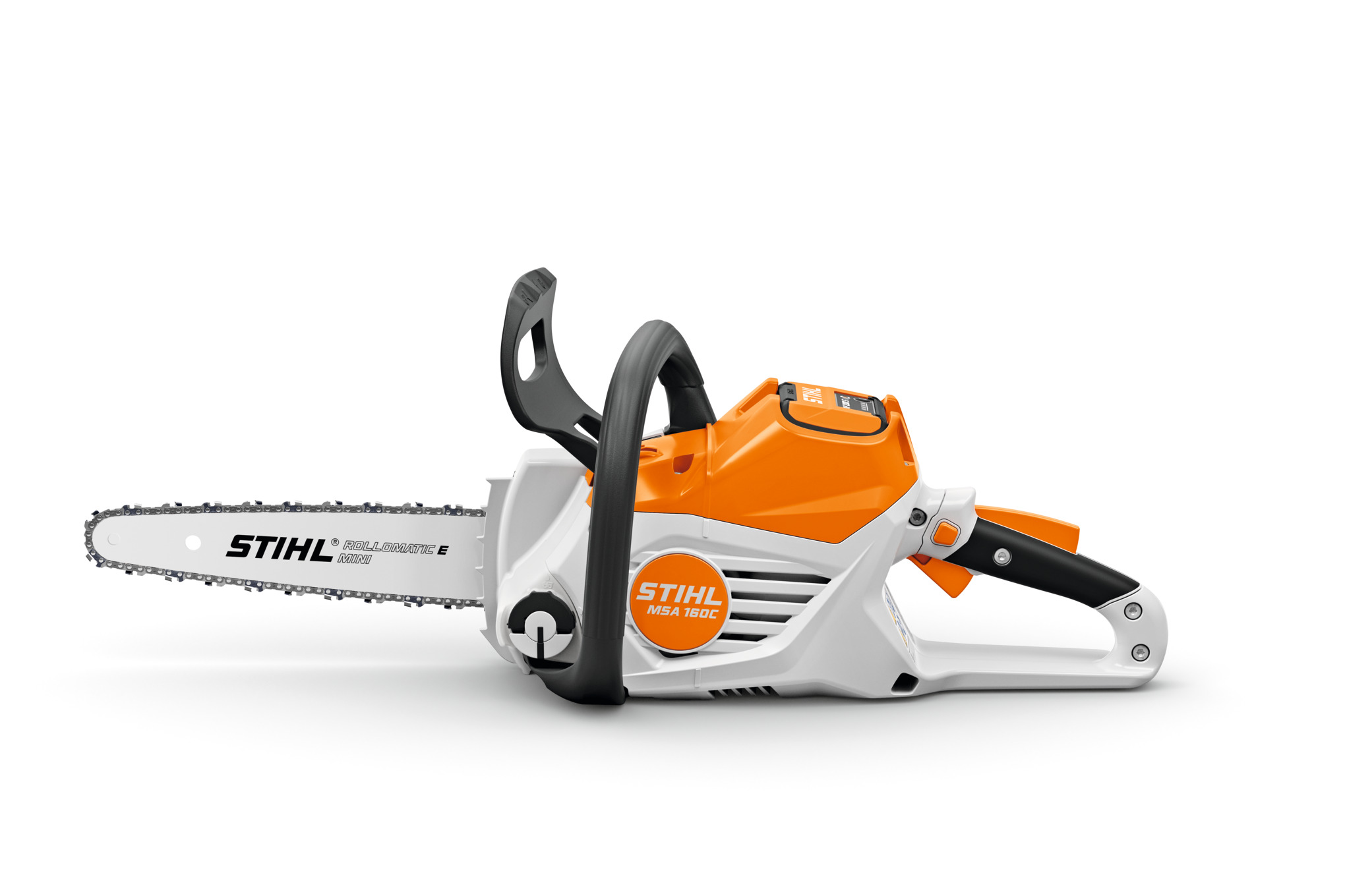 STIHL MSA 160 C-B Akku-Kettensäge auf weißem Hintergrund
