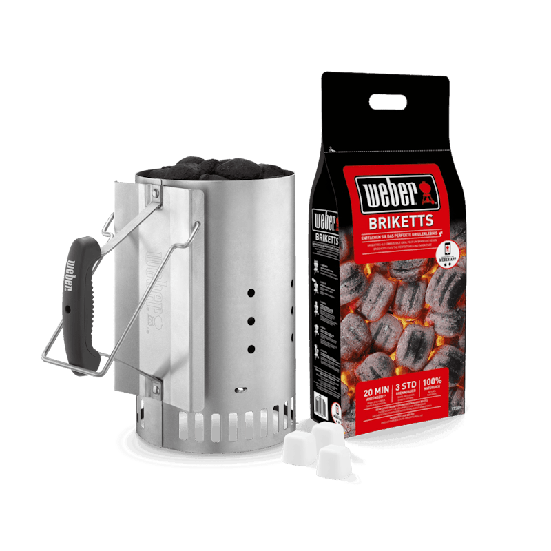 Weber Anzünd Set mit Kamin, Briketts und Anzündwürfeln für schnelles Grillen