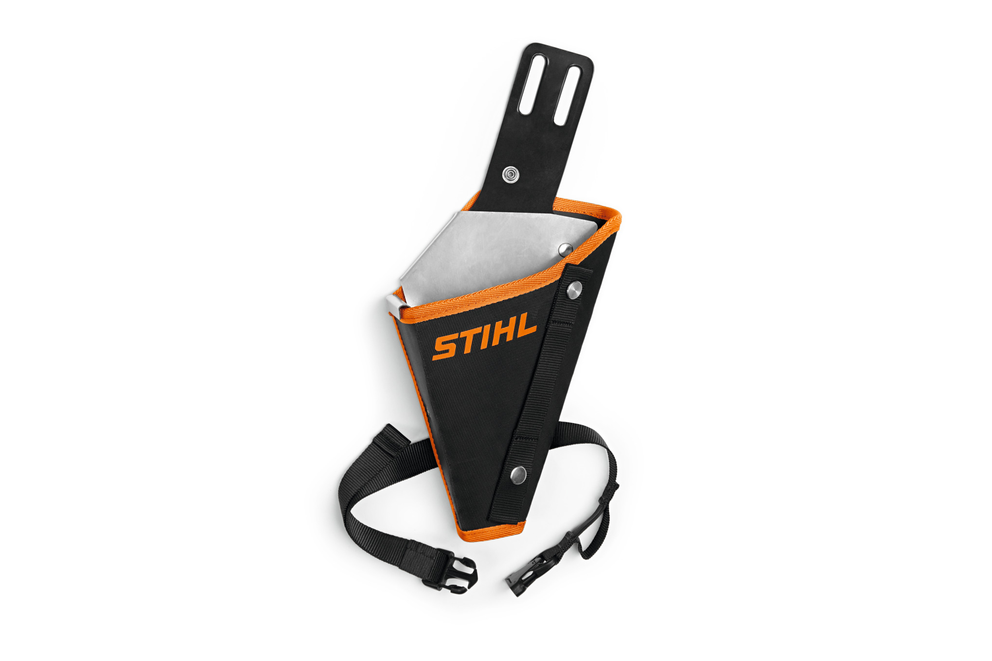 Stihl Holster GTA 26 in Schwarz und Orange mit Beingurt und Gürtelschlaufen