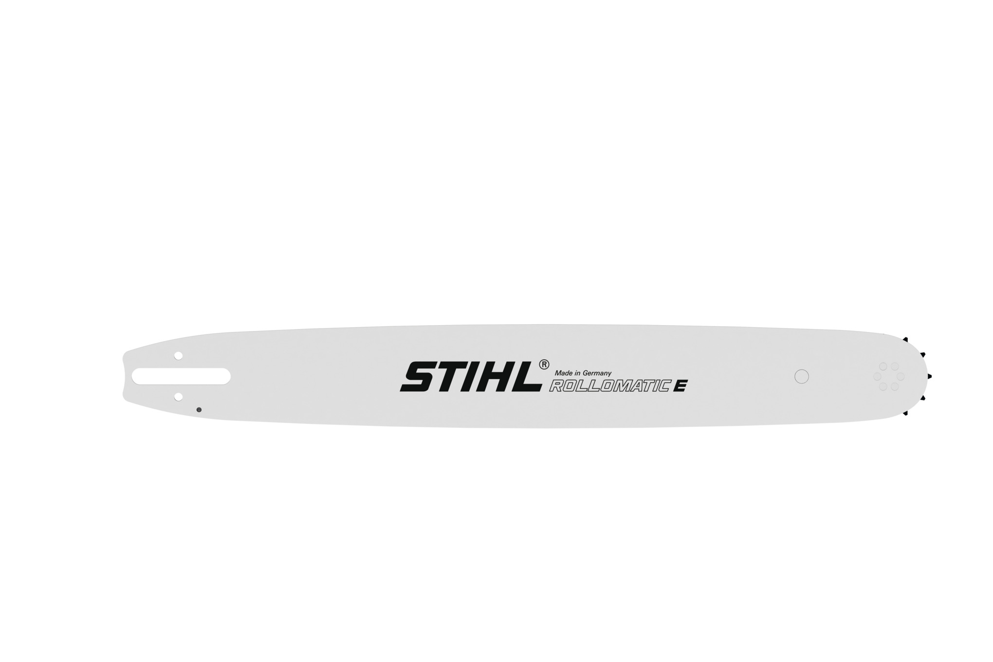 STIHL Rollomatic E Führungsschiene isoliert auf weißem Hintergrund
