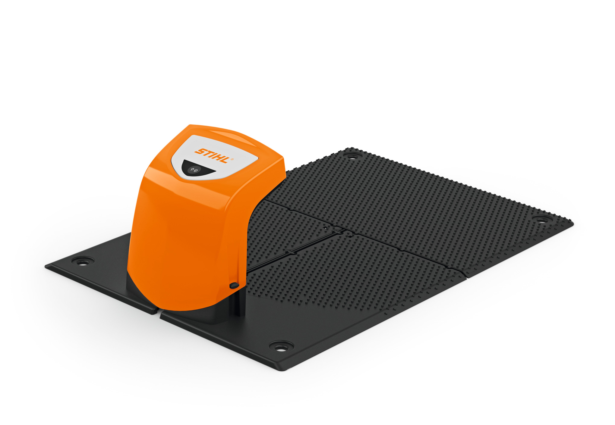 STIHL ADO 401 Dockingstation für iMOW Mähroboter auf weißem Hintergrund