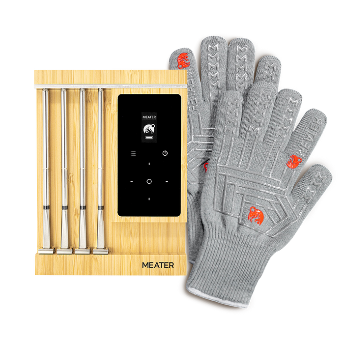 MEATER Pro XL Set mit Monitor, vier Thermometern in Bambusstation und zwei Grillhandschuhen