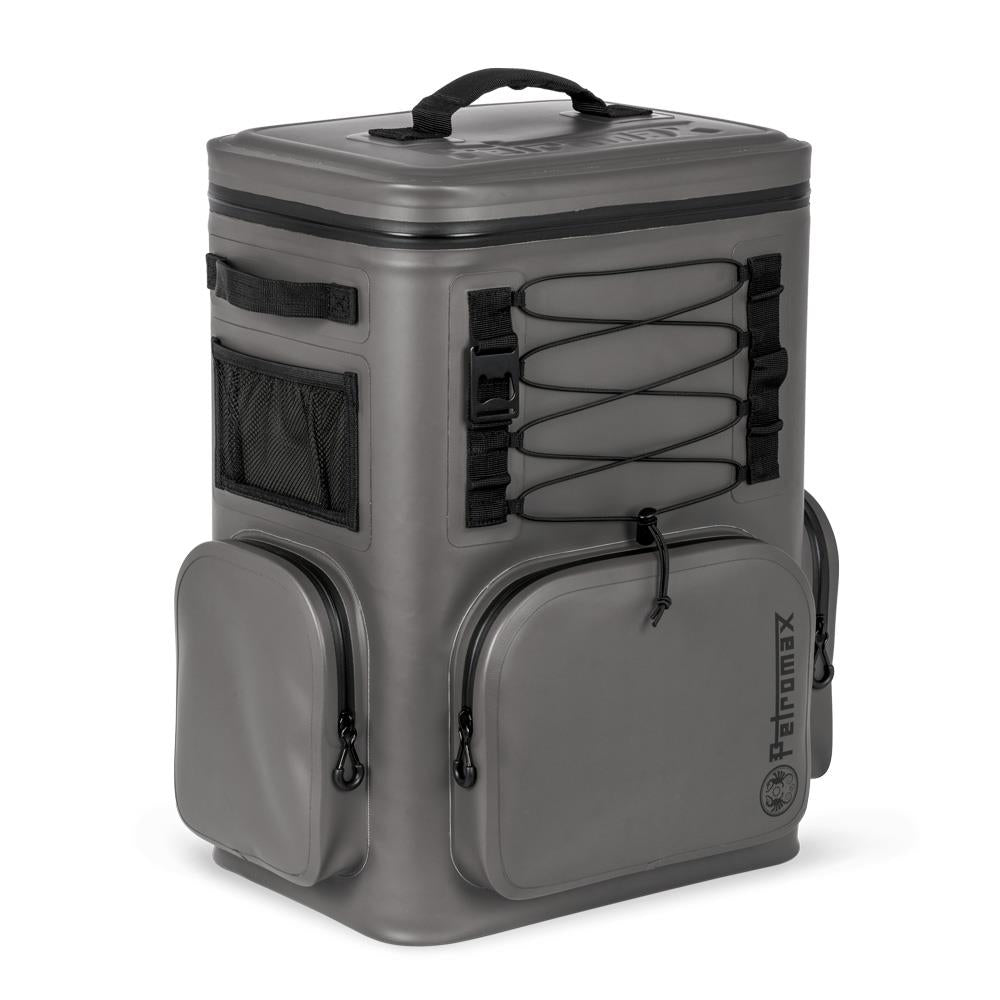 Petromax Kühlrucksack 27 Liter in Grau mit Front- und Seitentaschen sowie elastischem Netz