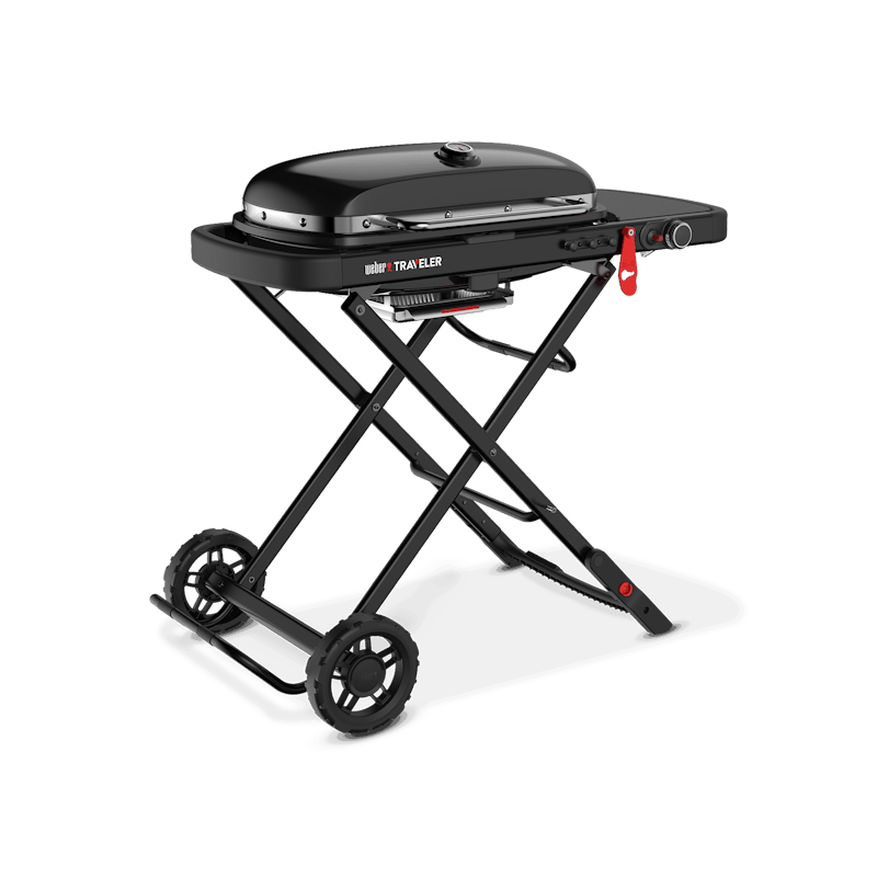 Weber Traveler Gasgrill Stealth Edition auf zusammenklappbarem Wagen