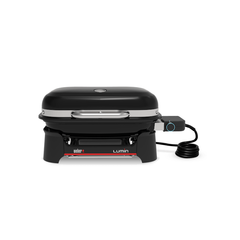 Weber LUMIN COMPACT Elektrogrill in Schwarz mit rotem Logo und Temperaturregler