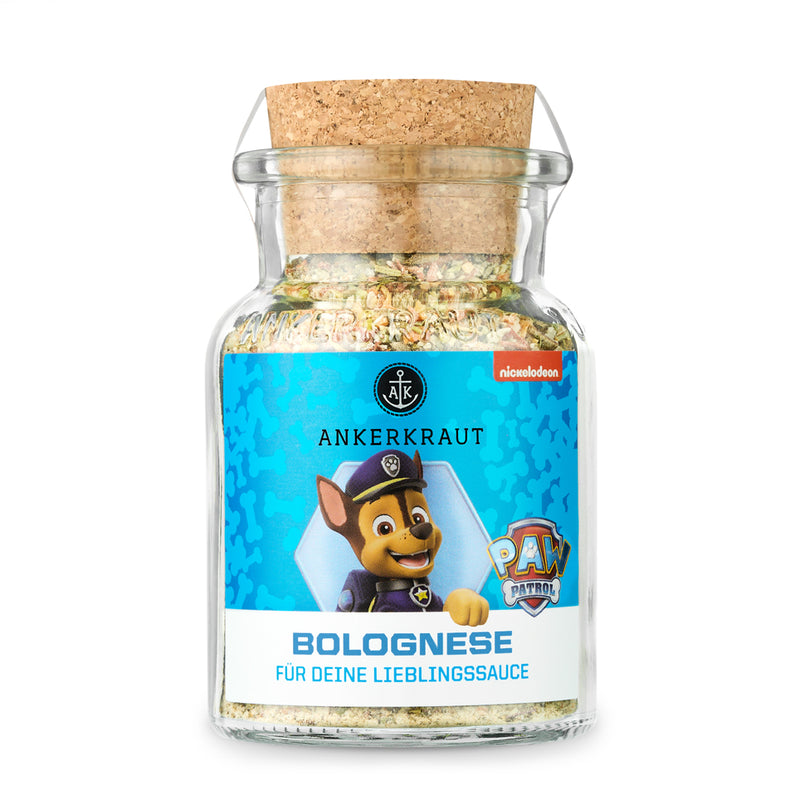 Ankerkraut Bolognese Gewürzglas mit Paw Patrols Chase auf dem Etikett