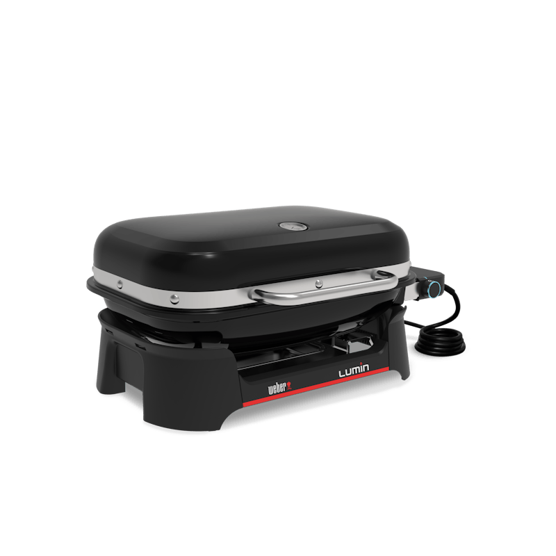 Weber LUMIN Elektrogrill in Schwarz mit geschlossenem Deckel und Stromkabel