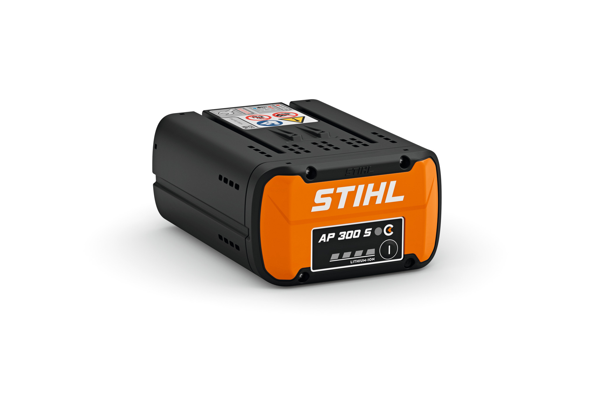Stihl AP 300 S Akkumulator in Schwarz und Orange mit Markenlogo und Modellbezeichnung