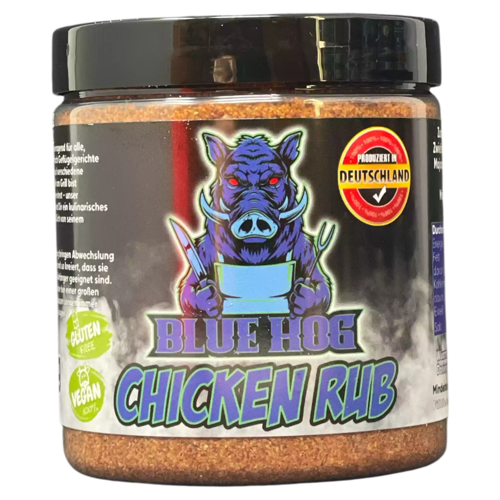 200g Tiegel Blue Hog Chicken Rub mit blauem Wildschwein-Charakter, glutenfrei und vegan, hergestellt in Deutschland