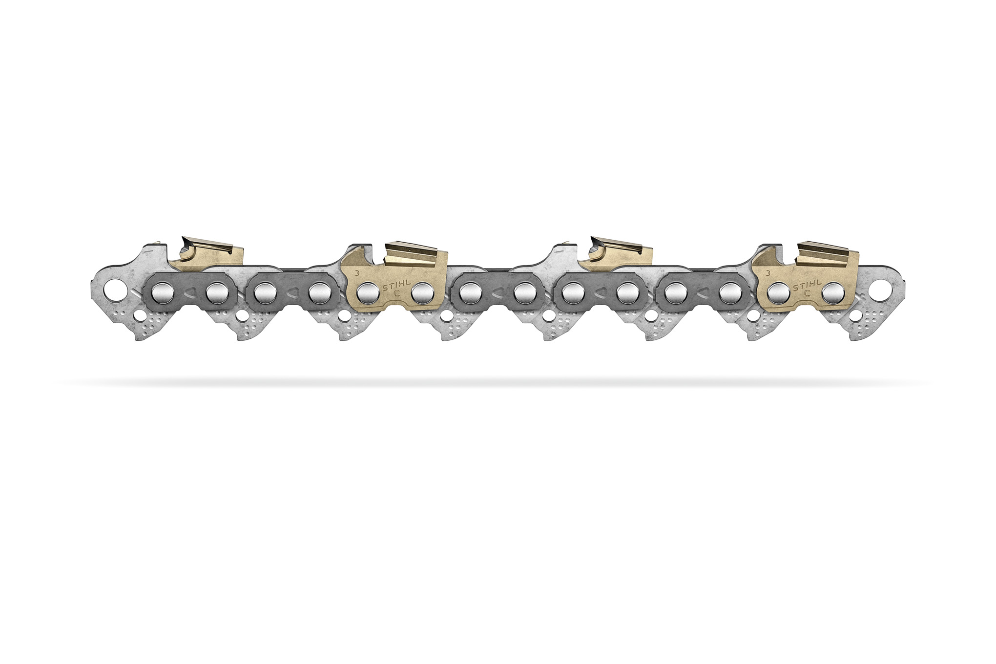Detailansicht der STIHL Kette 26 RD3 Rapid Duro auf weißem Hintergrund