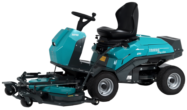 Remarc Tourno King Size 4WD Servo Aufsitzmäher in Türkis und Schwarz mit ergonomischem Sitz und großem Mähdeck