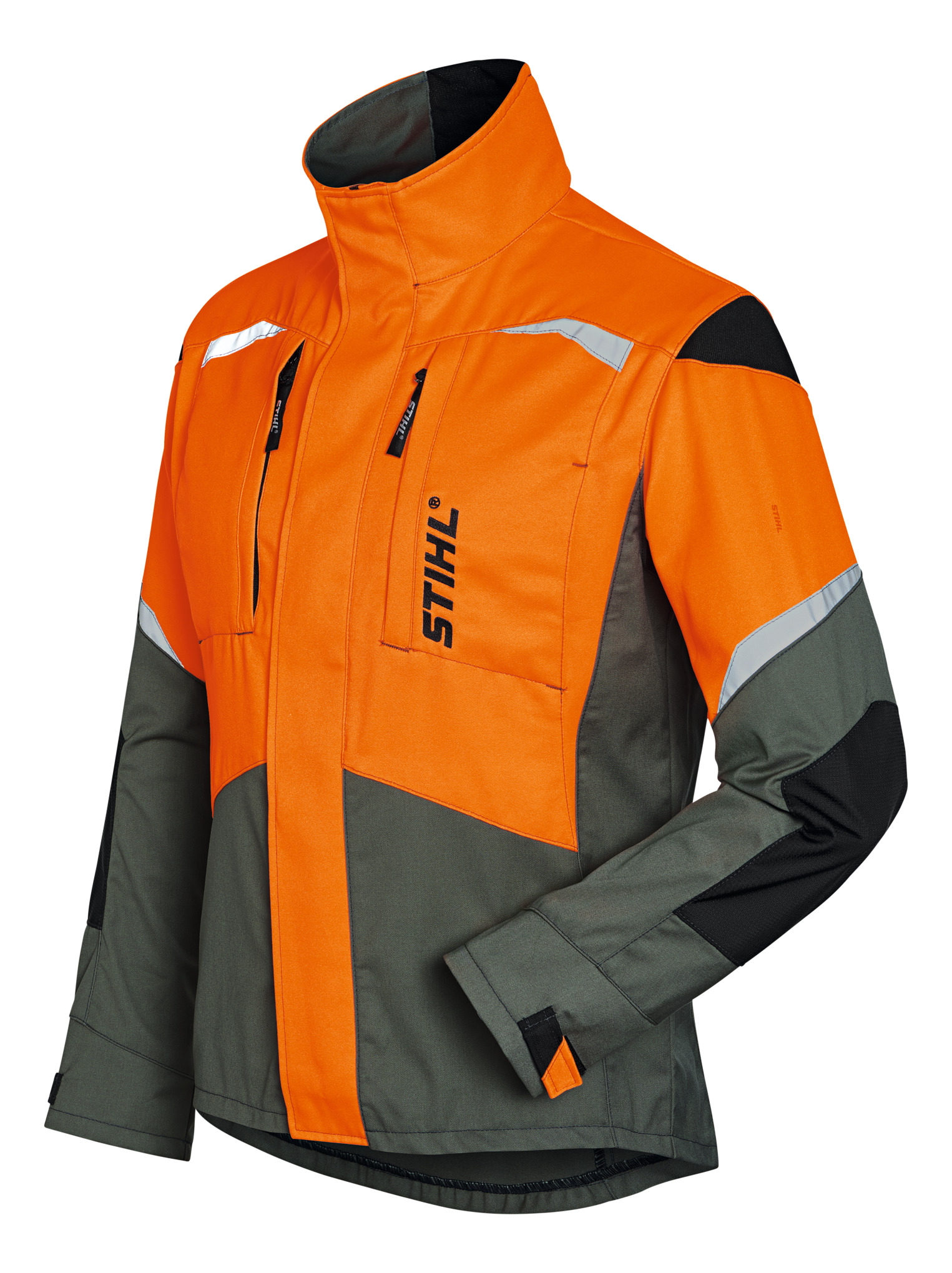STIHL Jacke FUNCTION Ergo in Olivgrün und Warnorange mit Reflexstreifen und Logo