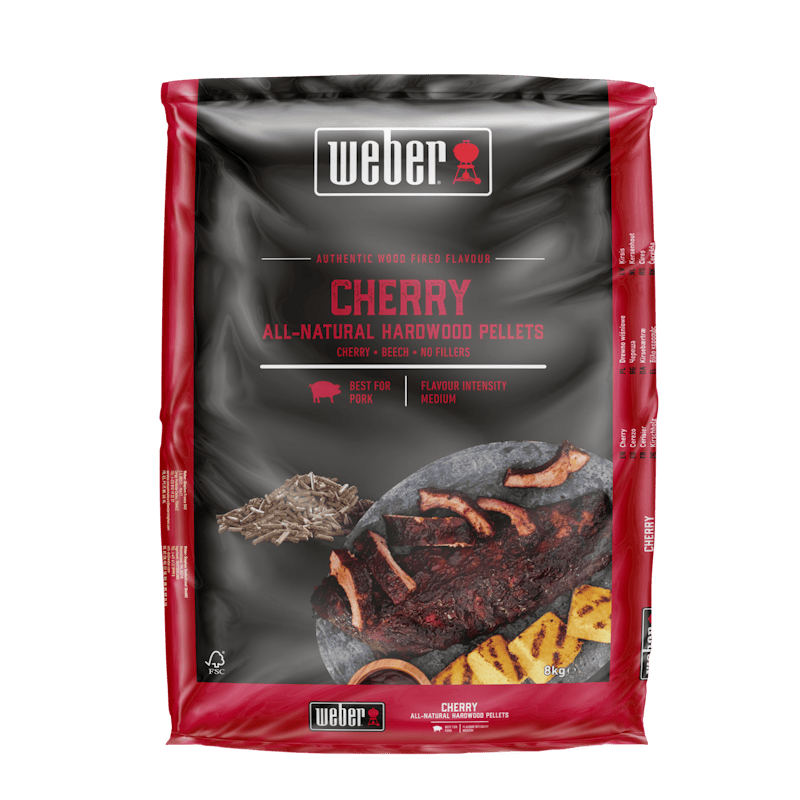 Verpackung von Weber Cherry Holzpellets für Grill, 8 kg, mittlere Geschmacksintensität