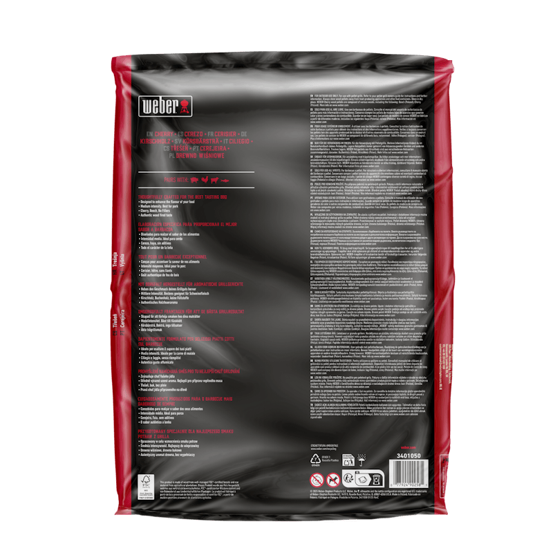 Weber SmokeFire Holzpellets Kirschholz 8 kg Verpackung mit Produktinformationen