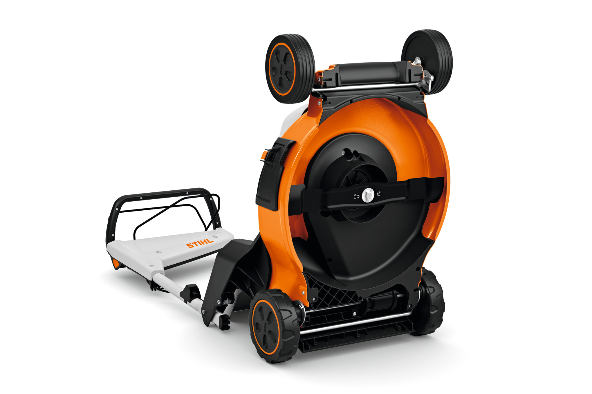 STIHL Akku-Rasenmäher RMA 253 in geklappter Position für einfache Lagerung
