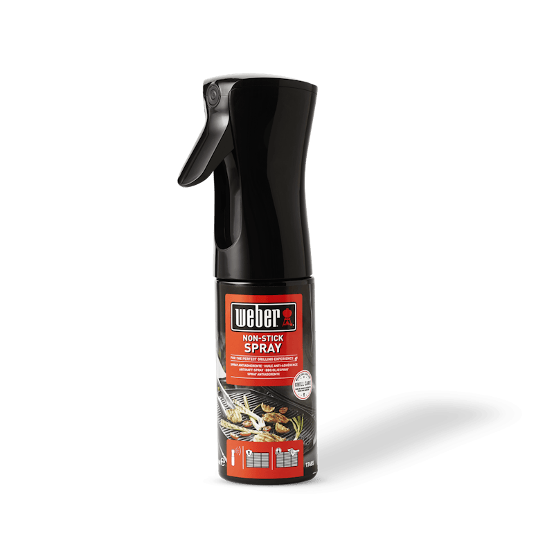 Weber Non-stick Spray Flasche auf grünem Hintergrund