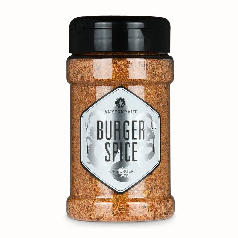 Ankerkraut Burger Spice Gewürz in transparentem Behälter mit schwarzem Deckel