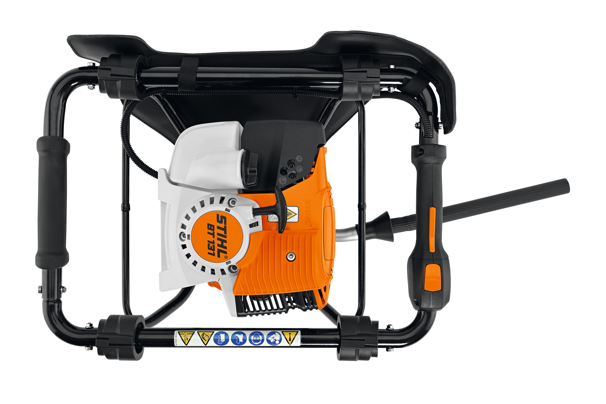 STIHL BT 131 Erdbohrgerät mit vibrationsgedämpftem Griff und Sicherheitshinweisen