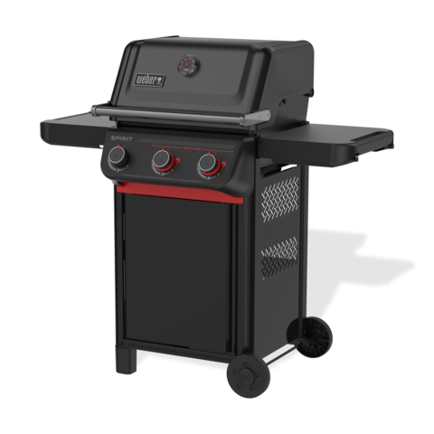 Weber Spirit E-325 STEALTH Gasgrill mit roten Akzenten und Seitentischen