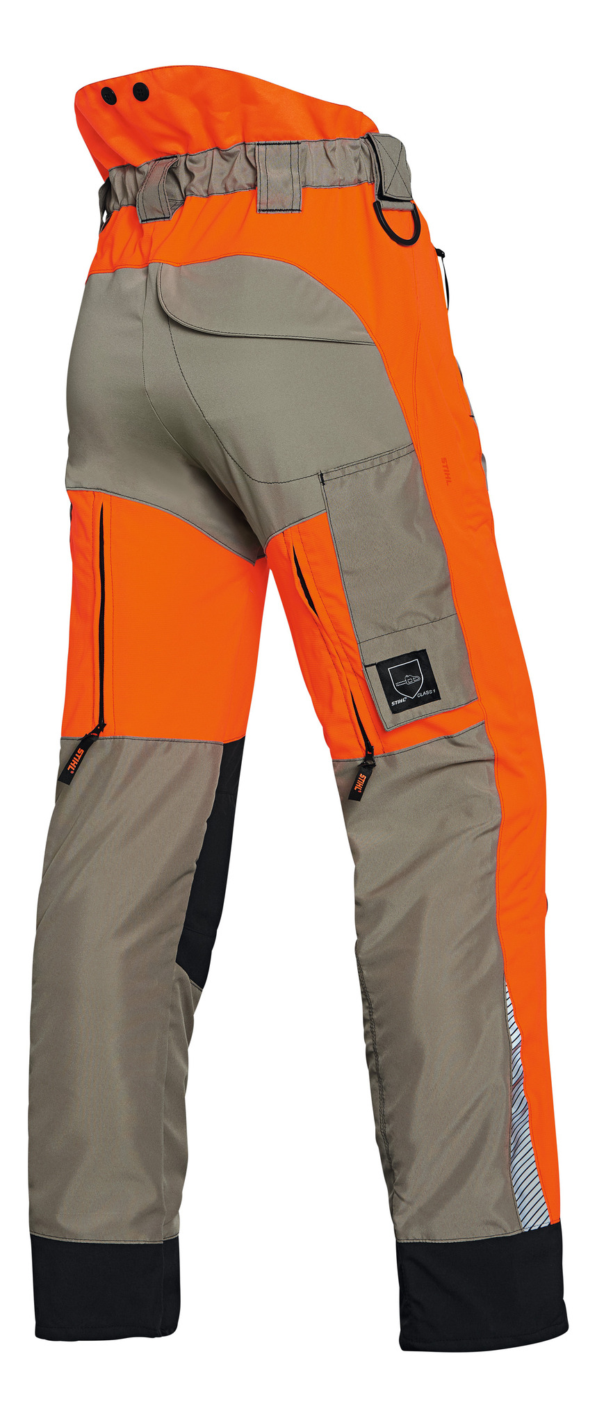 Stihl Bundhose DYNAMIC Vent in Beige und Orange mit reflektierenden Details und KWF-Prüfzeichen