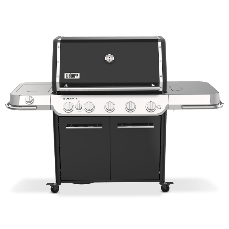 Weber Summit FS38 E Gasgrill in Schwarz mit geschlossenem Deckel und Seitenbrenner
