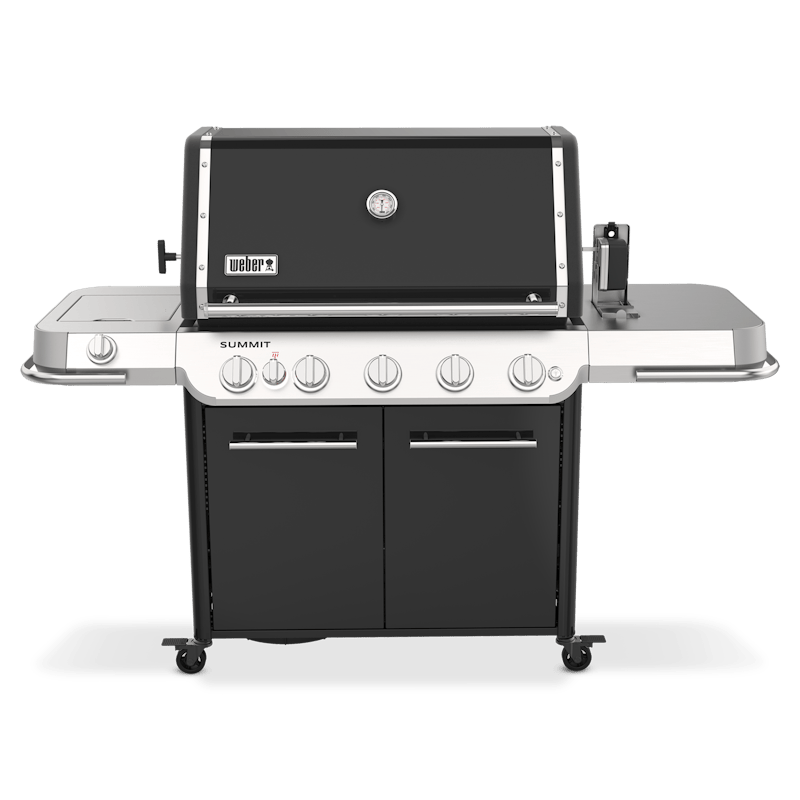 Weber Summit FS38 E Gasgrill in Schwarz mit Seitenbrenner und Thermometer