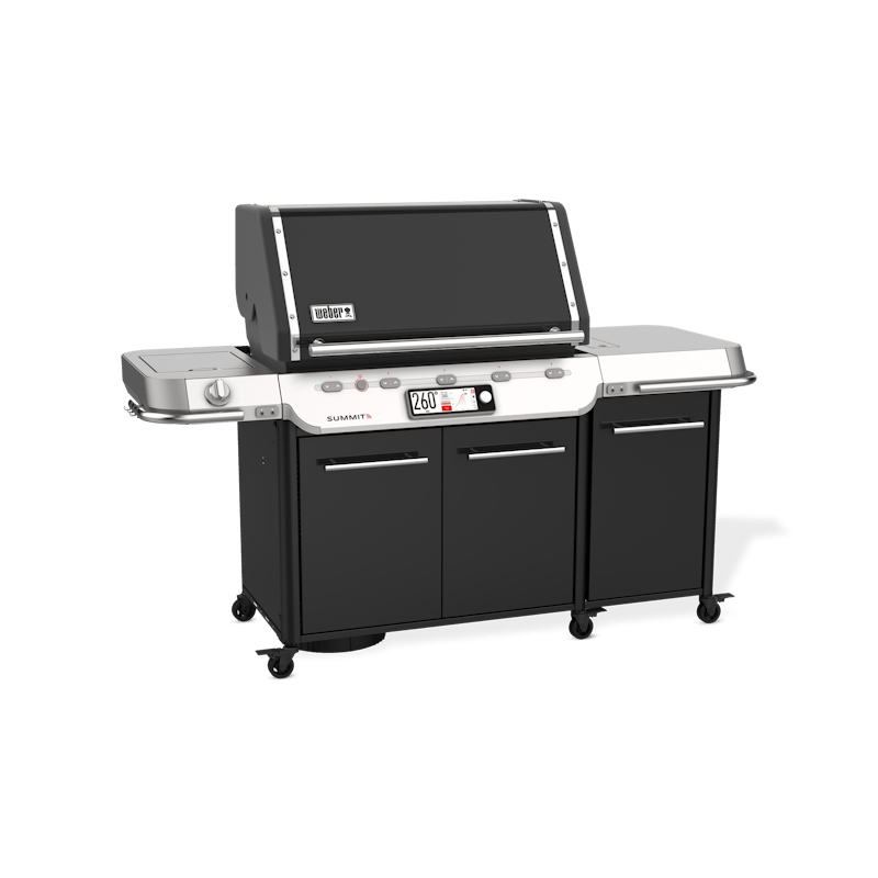 Weber Summit FS38X E Smart Grill in Schwarz mit geschlossenem Deckel und digitaler Steuerung