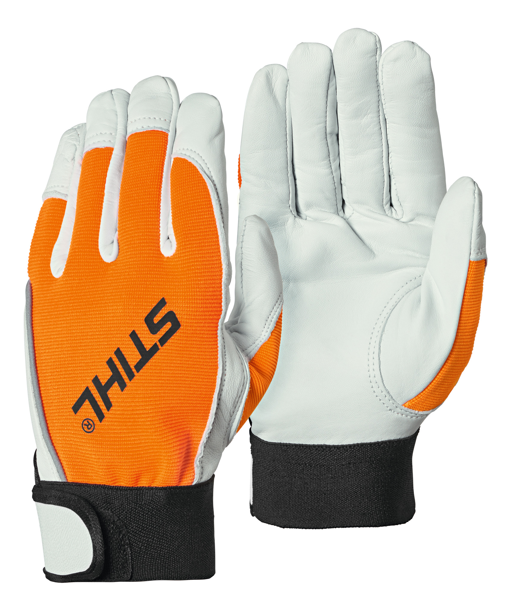 STIHL Handschuhe DYNAMIC SensoLight S aus Schafleder mit orangefarbenen Einsätzen und Reflexstreifen