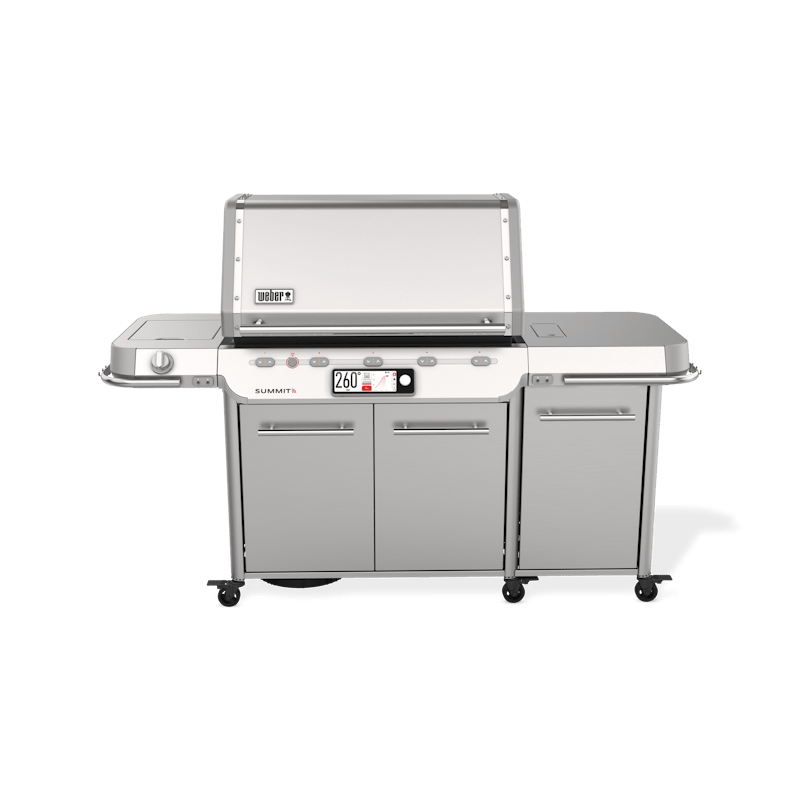 Weber Summit FS38X S Smart Grill in Edelstahl mit geschlossenem Deckel und digitalem Display