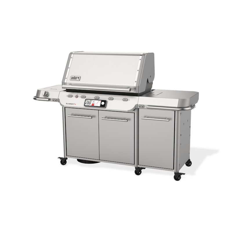 Weber Summit FS38X S Smart Grill in Edelstahl mit geschlossenem Deckel und digitalem Display
