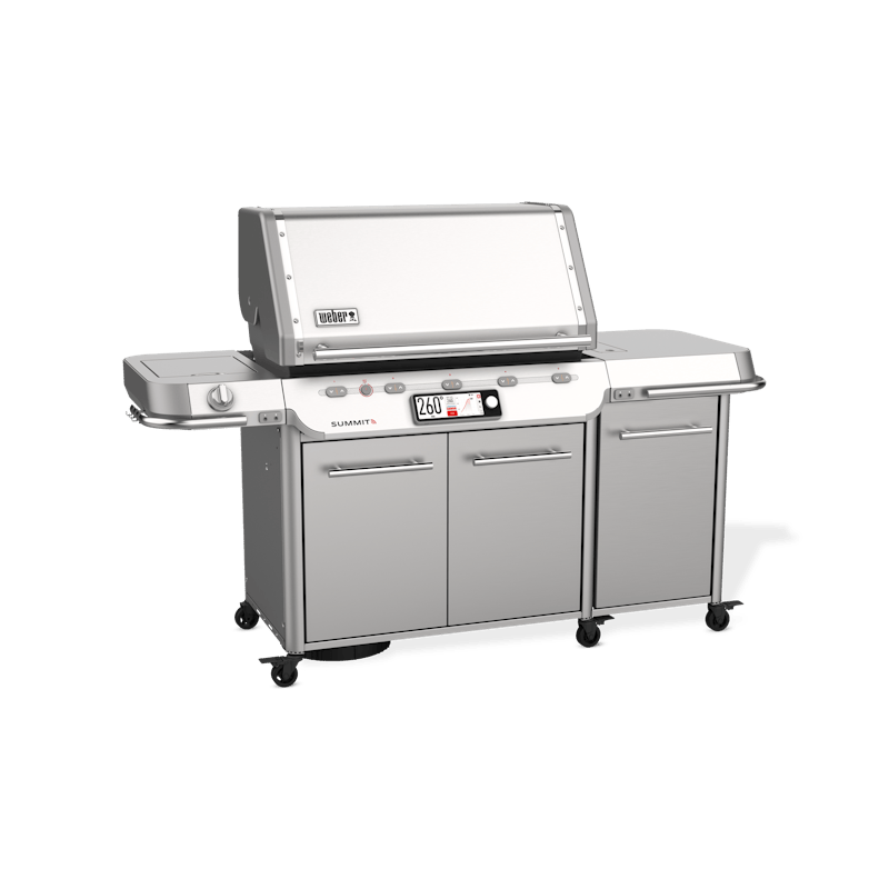 Weber Summit FS38X S Smart Grill in Edelstahl mit geschlossenem Deckel und digitalem Display