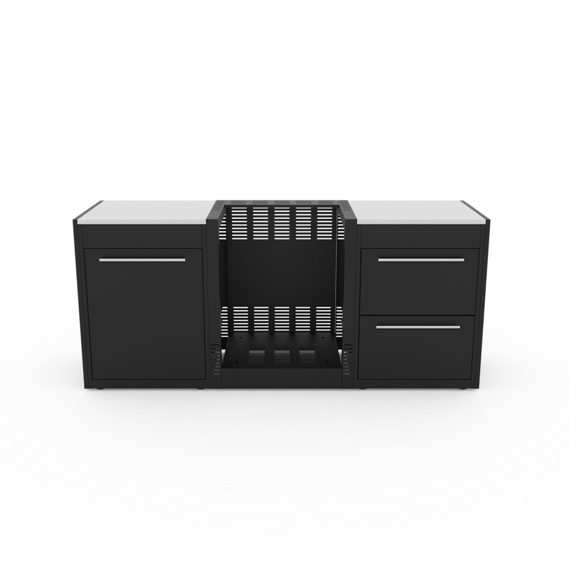 Weber BBQ Kitchen 210 Set mit schwarzen Modulen und Edelstahl-Arbeitsplatten für Outdoor-Küchen