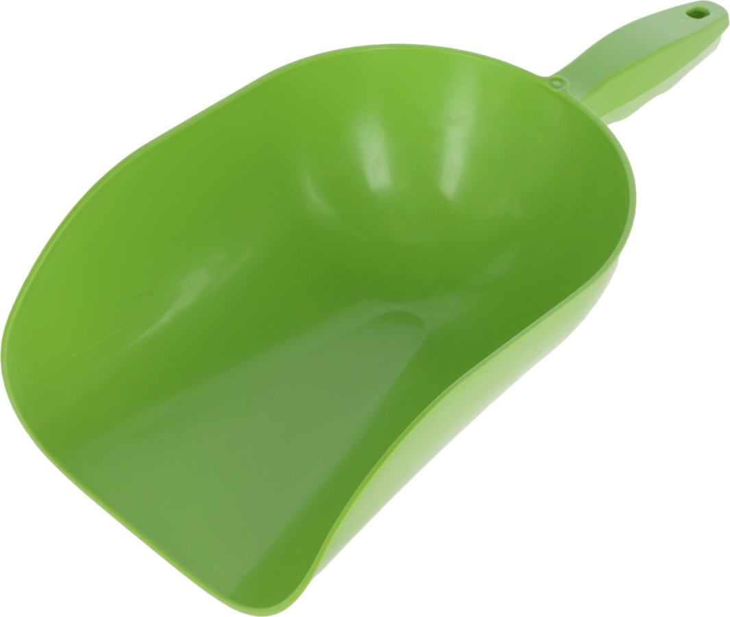 Grüne Futterschaufel mit ergonomischem Griff und glatter Oberfläche