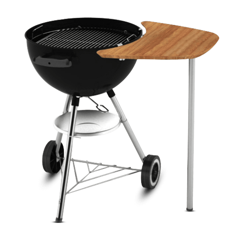 Schwarzer Holzkohlegrill mit Bambusholz-Arbeitstisch und stabilen Metallbeinen