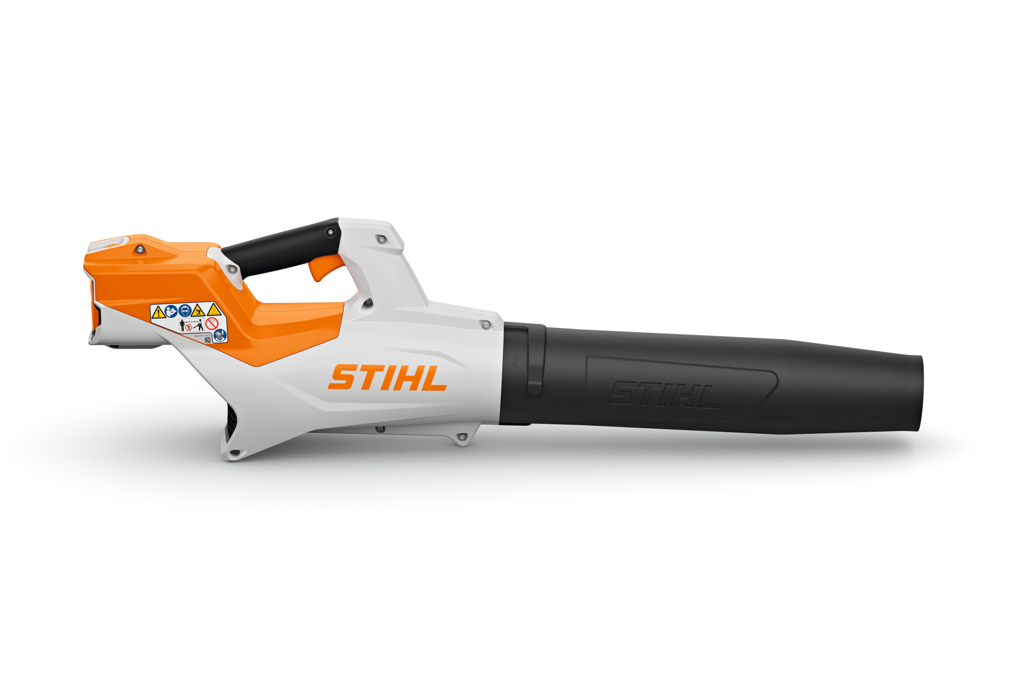 STIHL BGA 50 Blasgerät in Weiß und Orange mit schwarzem Blasrohr