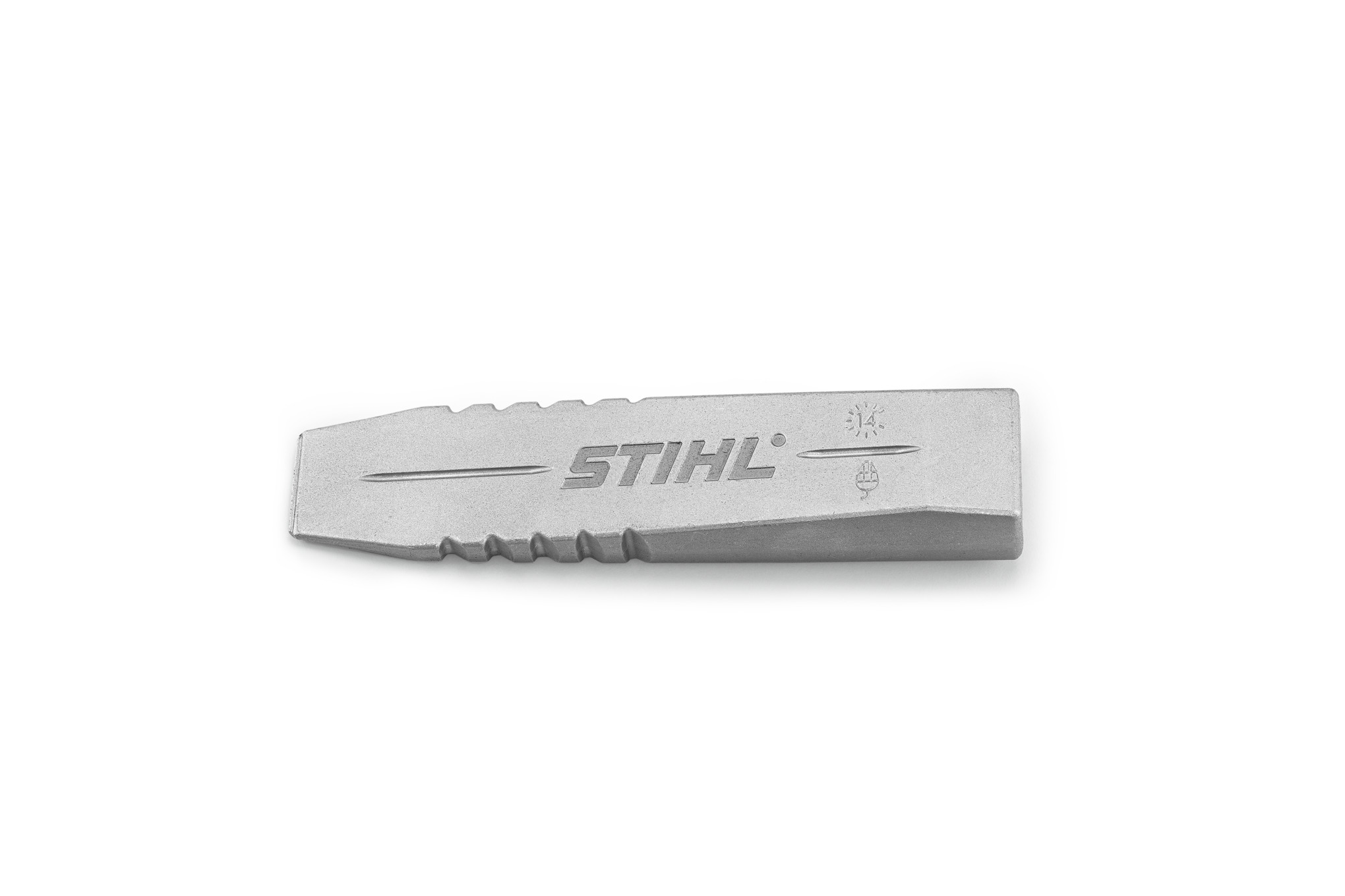 STIHL Aluminium Fäll- und Spaltkeil auf weißem Hintergrund