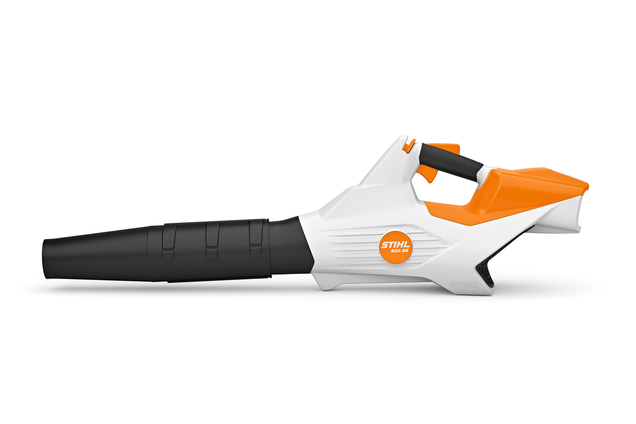 Stihl BGA 86 Akku-Laubbläser in Weiß und Orange mit ergonomischem Griff