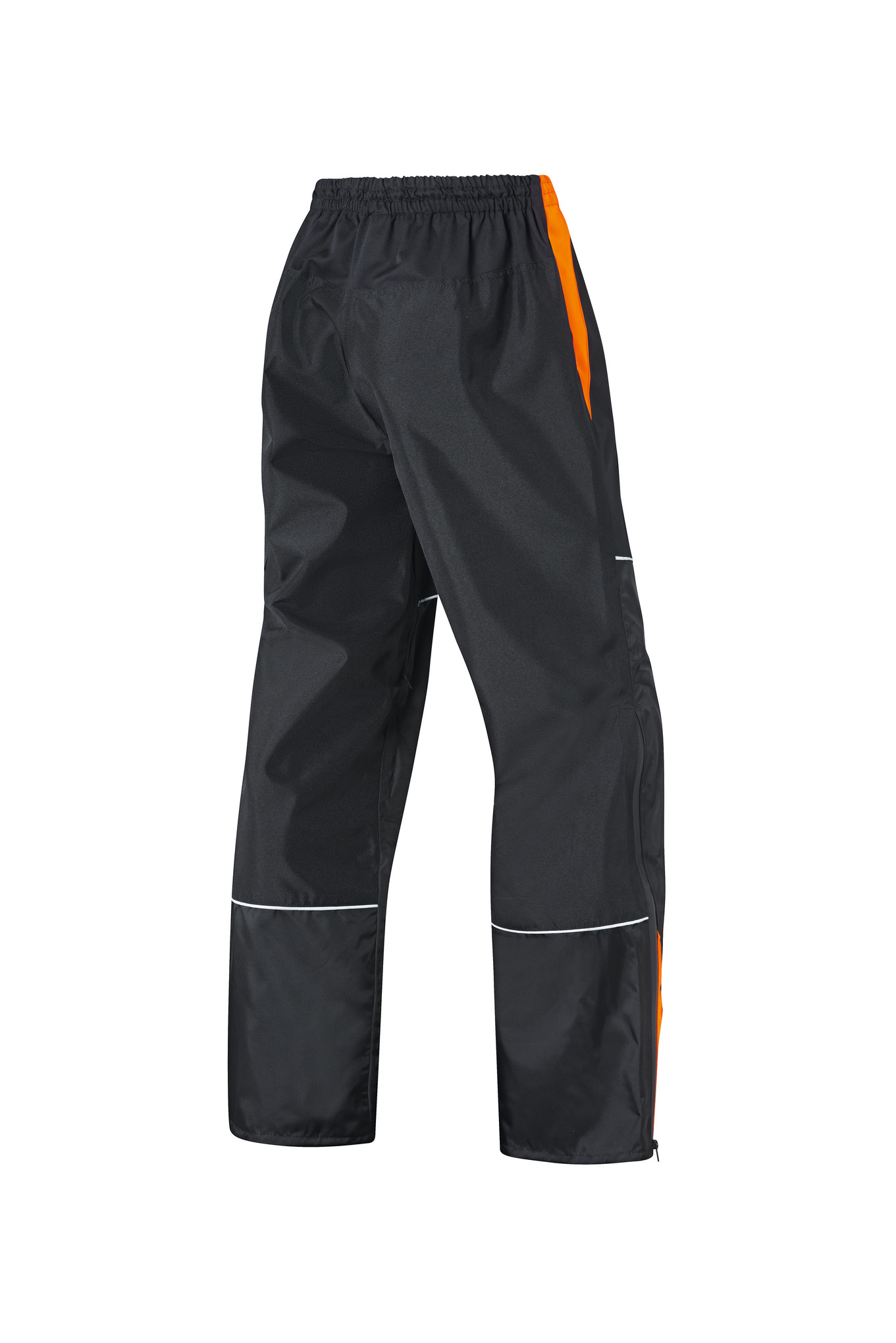Stihl Wetterschutz-Bundhose Raintec Gr S schwarz mit orangefarbenen Akzenten und reflektierenden Streifen